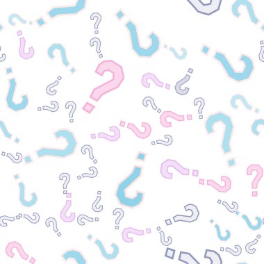 Kusursuz bir örnek. Soru işaretleri, şüphe, faq geçmişi. Basit sonsuz tekrarlama motifi. Anket, inceleme, sorgulama, sorgulama geçmişi. Kamuoyu yoklaması, kamuoyu yoklaması temsilcisi illüstrasyonu için şablon.