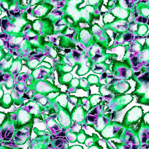 Gerçeküstü, psikedelik ıslak boya izi. Suluboya karışık akış noktaları, noktalar, yırtık kenarlar. Tekstil, yüzey, moda, mayo ve modern tasarım için bitmeyen tekrarlanan soyut arkaplan.