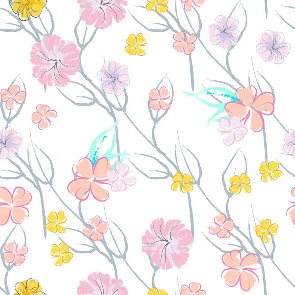 Fleurs Roses Motif Floraison Impression Florale Aquarelle Pastel Petite Fleur — Image vectorielle