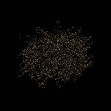 Altın Parıldayan Yıldızlar. Lüks Parlak Konfeti. Dağınık küçük bir parıltı. Parlak gümüş element. Rastgele sihirli minik ışık. Yıldızların düşüşü siyah arka plan. Yeni Yıl, Noel Vektörü illüstrasyonu.