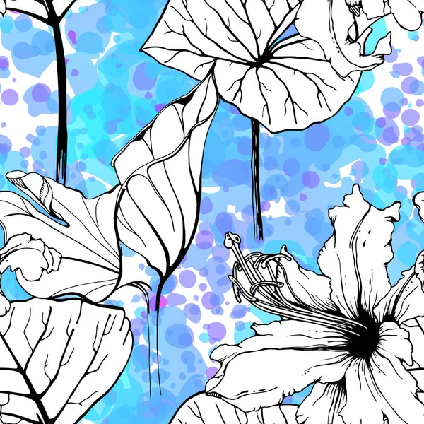 Floral Noir Blanc Motif Sans Couture Impression Aquarelle Artistique Moderne — Image vectorielle