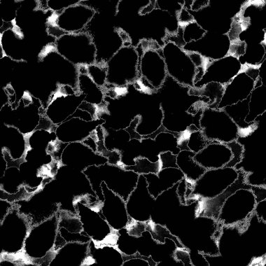 Siyah ve beyaz, ıslak ve pürüzsüz boya deseni. Suluboya karışık akış noktaları, noktalar, yırtık kenarlar. Tekstil, yüzey, moda, mayo ve modern tasarım için bitmeyen tekrarlanan soyut arkaplan.