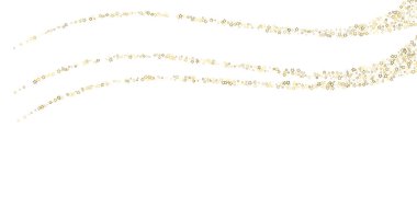 Altın Parıldayan Yıldızlar. Lüks Parlak Konfeti. Dağınık küçük bir parıltı. Parlak gümüş element. Rastgele sihirli minik ışık. Yıldızların beyaz arka planı. Yeni Yıl, Noel Vektörü illüstrasyonu.