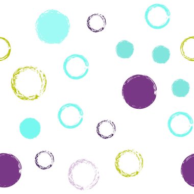 Polka Nokta. Doku Vektörü Kusursuz Desen. Renkli Noktalı Desen. Suluboya Şekli Kaotik Şekillerle Soyut Beyaz Arkaplan. Grunge Retro Giftwrap. Tebeşir Fırçası Yuvarlakları, Konfeti