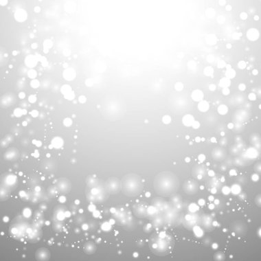 Gümüş Bokeh Noel Arkaplanı. Açık gri üzerinde kar taneleri. Bulanık Vektör Tasarımı. Kış Arkaplanı: Parıltı ve Örtülü Tatil Efekti. Sezon Bling Noel Dekorasyonu.