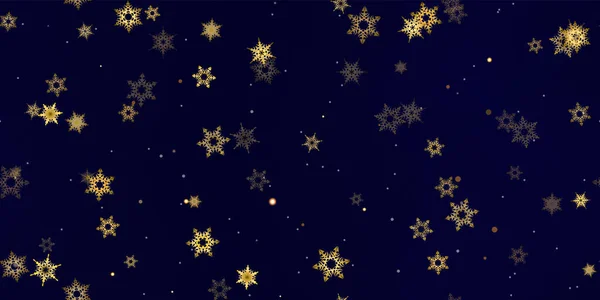 Guld Fallande Snöflingor Sömlöst Mönster Illustration Med Flygande Snö Frost — Stock vektor