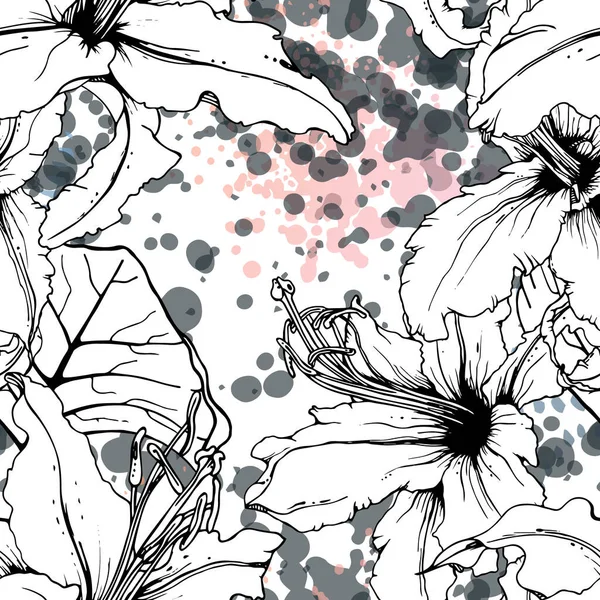 Floral Noir Blanc Motif Sans Couture Impression Aquarelle Artistique Moderne — Image vectorielle