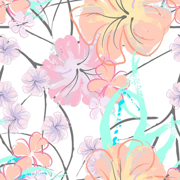 Fleurs Roses Motif Floraison Impression Florale Aquarelle Pastel Petite Fleur — Image vectorielle