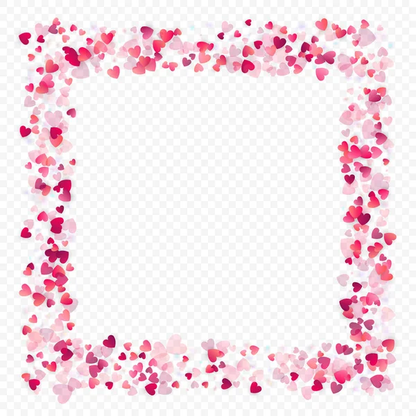 心之爱矢量背景 瓦伦丁框 粉红的心 散落的爱情符号 在透明的背景下随机下降的心脏形状 美丽的请柬 贺卡图解 — 图库矢量图片