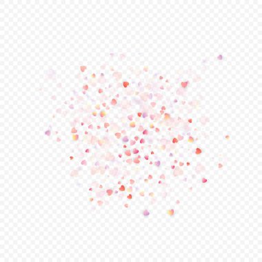 Kalp sevgisi vektör geçmişi. Sevgililer günü. Pembe kalpler konfetisi. Dağınık aşk sembolleri. Şeffaf arka planda gelişigüzel düşen kalp şekli. Güzel Davetiye, Tebrik Kartı İllüstrasyonu.