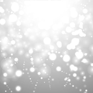 Gümüş Bokeh Noel Arkaplanı. Açık gri üzerinde kar taneleri. Bulanık Vektör Tasarımı. Kış Arkaplanı: Parıltı ve Örtülü Tatil Efekti. Sezon Bling Noel Dekorasyonu.