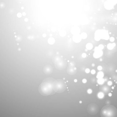 Gümüş Bokeh Noel Arkaplanı. Açık gri üzerinde kar taneleri. Bulanık Vektör Tasarımı. Kış Arkaplanı: Parıltı ve Örtülü Tatil Efekti. Sezon Bling Noel Dekorasyonu.