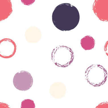 Polka Nokta. Doku Vektörü Kusursuz Desen. Renk Çizimi. Suluboya Şekli Kaotik Şekillerle Soyut Beyaz Arkaplan. Modern Retro Kumaş. Tebeşir Fırçası Yuvarlakları, Konfeti