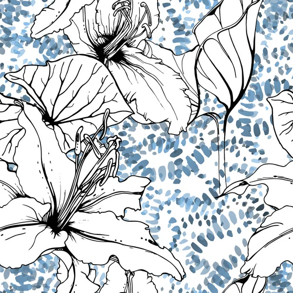 Květinová Černá Bílá Bezešvé Vzor Moderní Umělecký Akvarel Tisk Módní — Stock fotografie