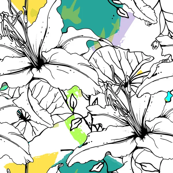 Floral Μαύρο Λευκό Εκτύπωση Τροπικά Φύλλα Ζούγκλας Γεωμετρικά Σχήματα Πινέλου — Φωτογραφία Αρχείου