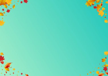 Altın Yapraklar Vektör Mavi Arkaplan. Ekim Bitkisi Çerçevesi. Yeşil Yaprak Kartı. Güzel Şablon.