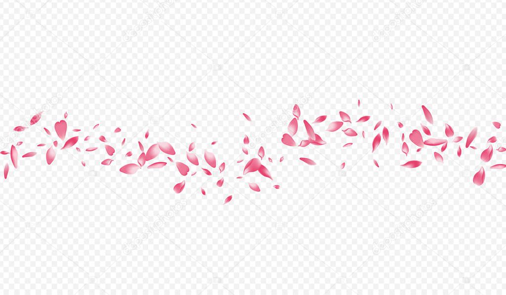 Purple Blossom Vector Transparent Background. Bloom SummerDrop Template. Sakura Fly Cover. Cherry Romance Poster. Bright Leaf Down Illustration.