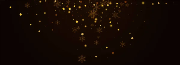 Gold Confetti Vector Pnoramic Brown Bakgrund Golden Subtle Snow Banner — Stock vektor