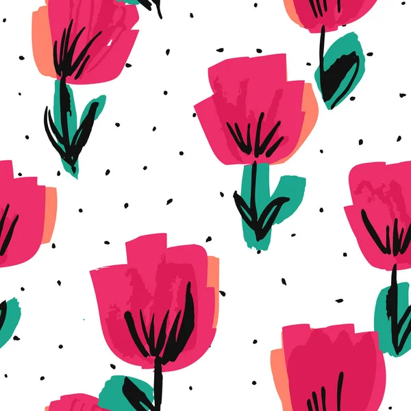 Lila Blumen Zeichnen Vektor Nahtloses Muster Tulip Fabric Wallpaper Vorhanden — Stockvektor