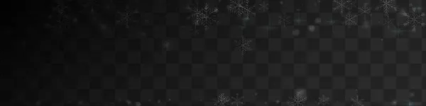 Серебряный Вектор Снегопада Панорамный Прозрачный Фон Волшебные Обои Снежинки Белая — стоковый вектор