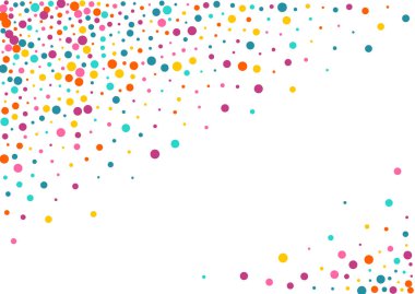 Gökkuşağı Çemberi Düşen Şenlik Vektörü Beyaz Arkaplan. Konfeti Şablonu 'nu kutlayın. Dekorasyon yuvarlak kartı. Parlak Polka Eğlence Tasarımı.