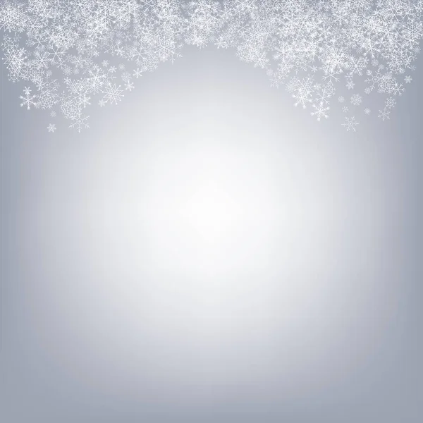 Вектор Серебристого Снегопада Серый Фон Праздничный Фон Снежинки Белая Фантазия — стоковый вектор