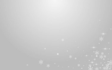 Beyaz Kar Vektörü Gri Arkaplan. Winter Confetti Banner 'ın üstünü ört. Minimum kar yağışı dokusu. Düşen Noktalar Arkaplanı.