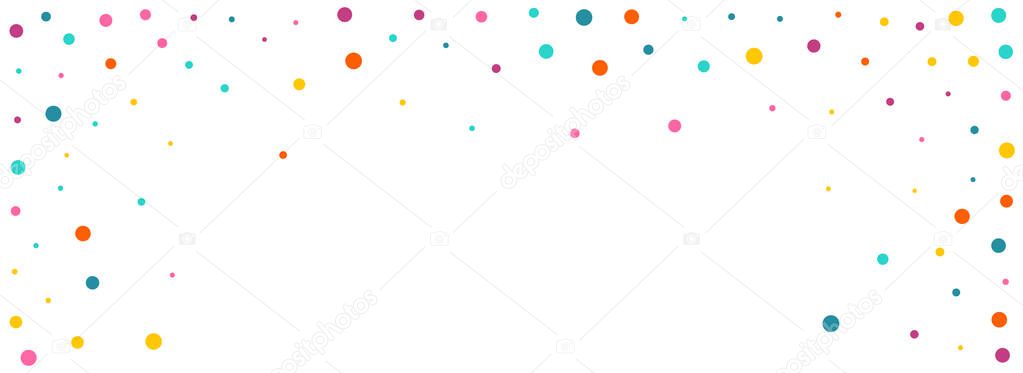 Color Circle Transparent Vector Panoramic White Background. Independence Confetti Texture. Celebration Polka Wallpaper. Bright Dot Christmas Pattern.