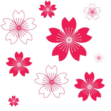 Beyaz üzerine kırmızı çiçekler.