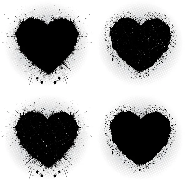 Set of black ink hearts. — Stock Vector