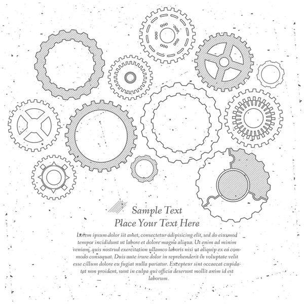 Gears cogs and pinions sketch. — Stock Vector