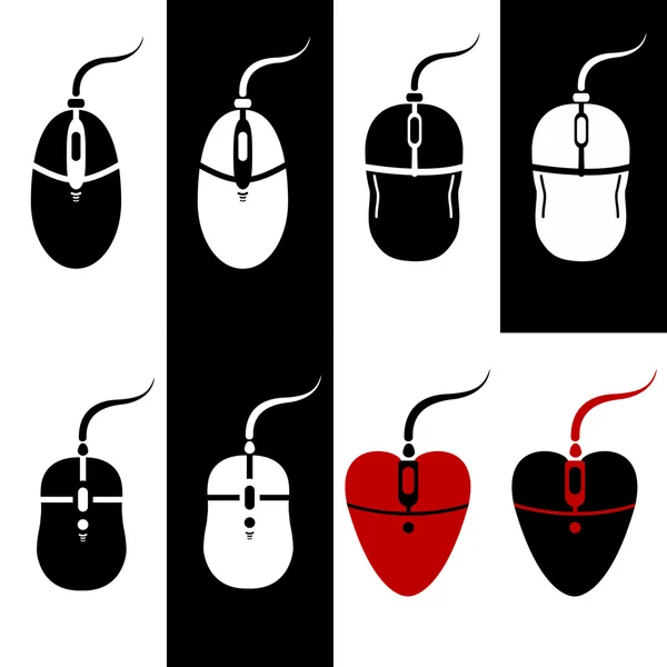 Ensemble de silhouettes monochromes de souris . — Image vectorielle