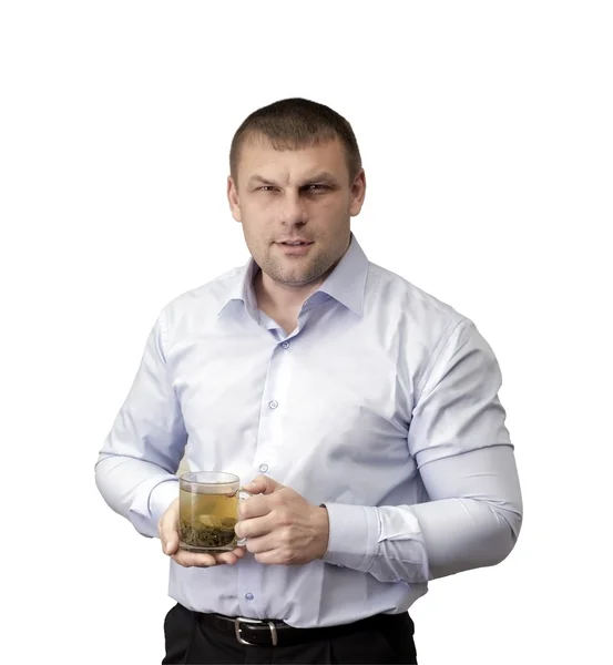 En man med ett glas te — Stockfoto