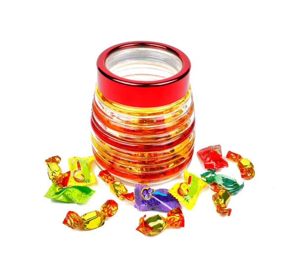 Sweets in the form of a barrel with scattered sweets — Stock Photo, Image