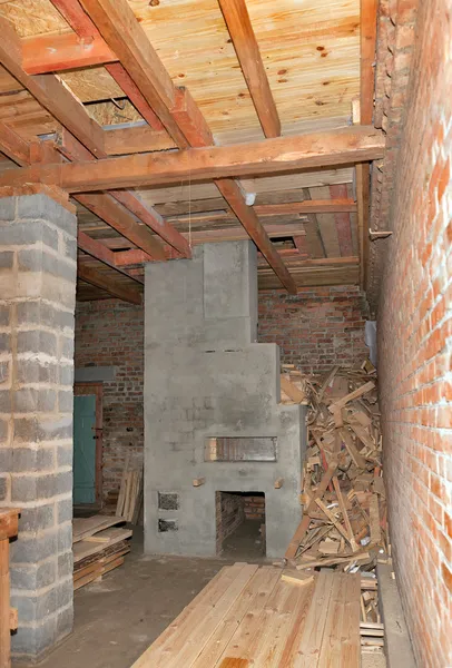 Russian stove in the house under construction — Stock Photo, Image