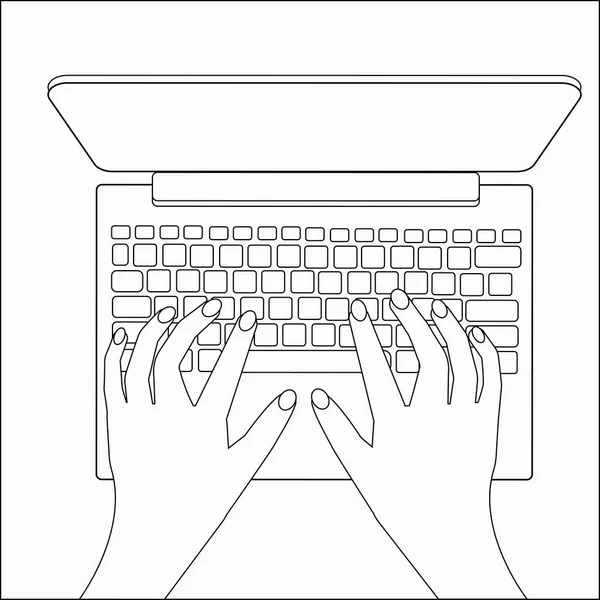 Czarno Biała Ilustracja Wektora Ręce Laptopa — Wektor stockowy