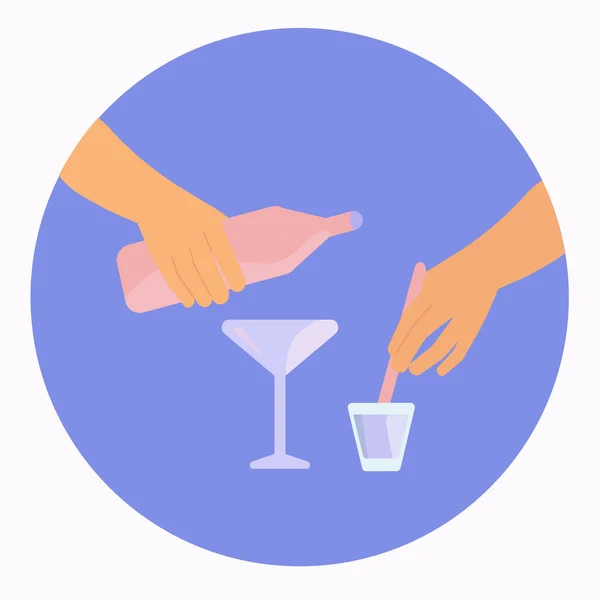 Alcoholism Concept Hands Bartender Make Alcoholic Cocktail Liquor Bottle Glass — Stock Vector