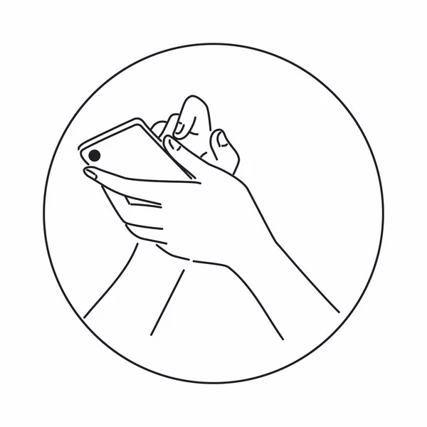 Une Femme Homme Tenant Dans Ses Mains Smartphone Des Gestes — Image vectorielle