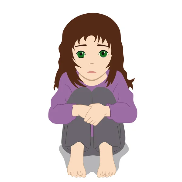 Scared Depressed Sad Girl Looks Lonely Vector Illustration Helpless Frightened — Vetor de Stock