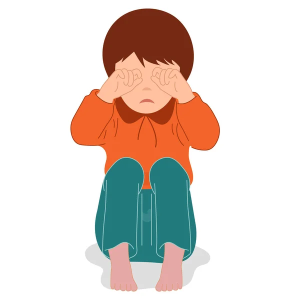 Παιδί Κλαίει Καλύπτει Μάτια Του Χέρια Του Φοβισμένο Καταθλιπτικό Θλιμμένο — Διανυσματικό Αρχείο