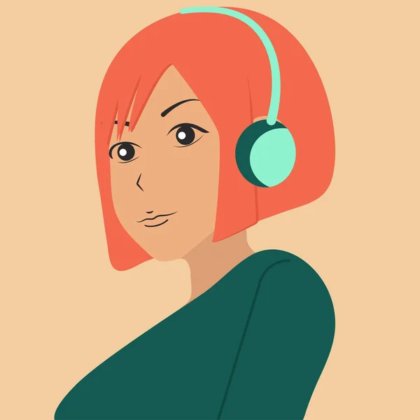 Une Jeune Fille Écoute Musique Des Podcasts Dans Des Écouteurs — Image vectorielle