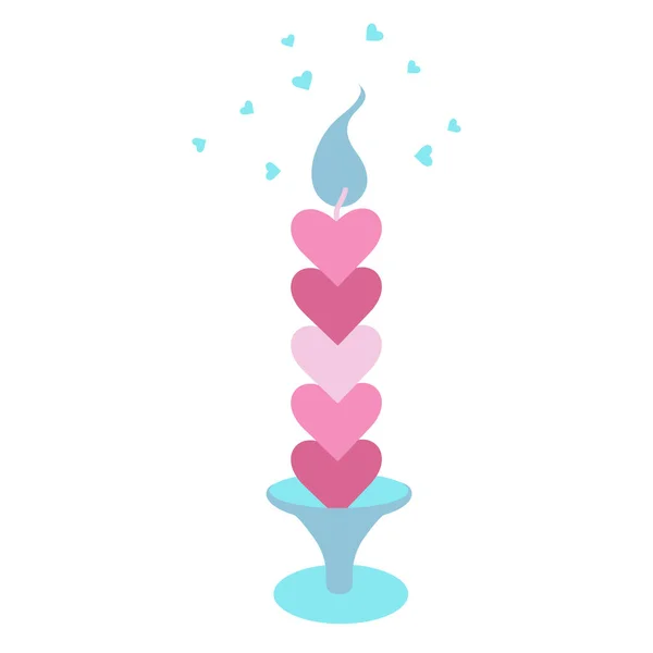 Candle Hearts Blue Fire Concept Vector Valentine — Stockvector