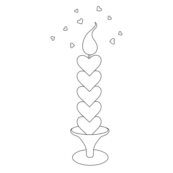 Black White Outline Style Candle Hearts Blue Fire Concept Vector — Stockvector