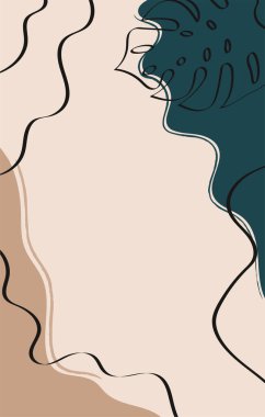 Boho tarzında vektör illüstrasyonu. Soyut suluboya geometrik denge şekilleri, bitkiler. Kapak, duvar kağıdı, kartpostal, sosyal ağlar, dekor için tasarım.