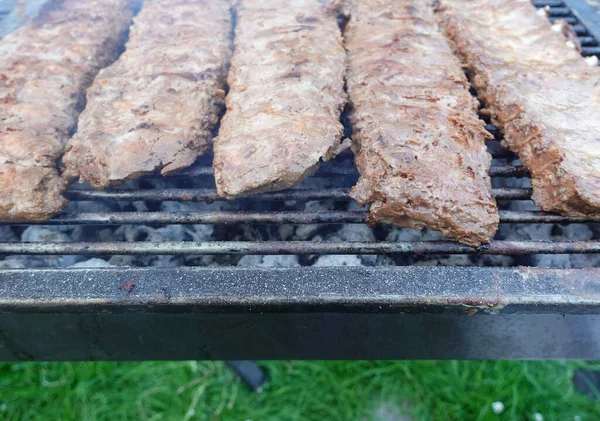 Grilled Meat Tasty Food Coals — Fotografia de Stock