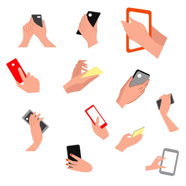 セット 携帯電話やタブレットを保持する人間の手 — ストックベクタ