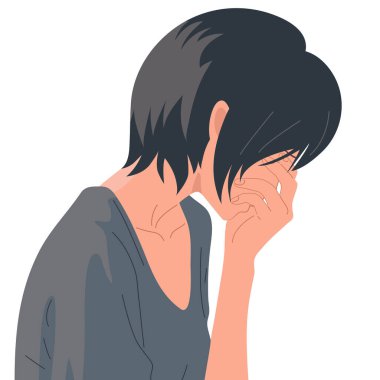 Genç bir kız ağlıyor. Depresyon, keder, kızgınlık. Vektör. Beyaz
