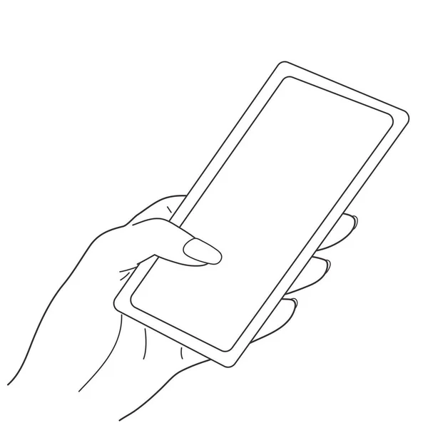 Main Fille Tient Téléphone Vecteur Blanc — Image vectorielle