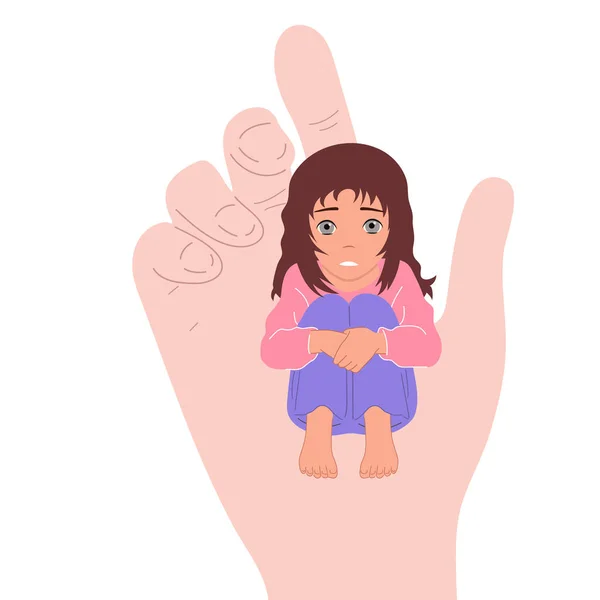 Uma Criança Pequena Mão Homem Grande Protecção Infância Conceito Influência — Vetor de Stock