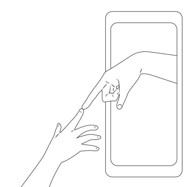 Téléphone Mobile Concept Amour Travail Équipe Deux Mains Symbole Partenariat — Image vectorielle